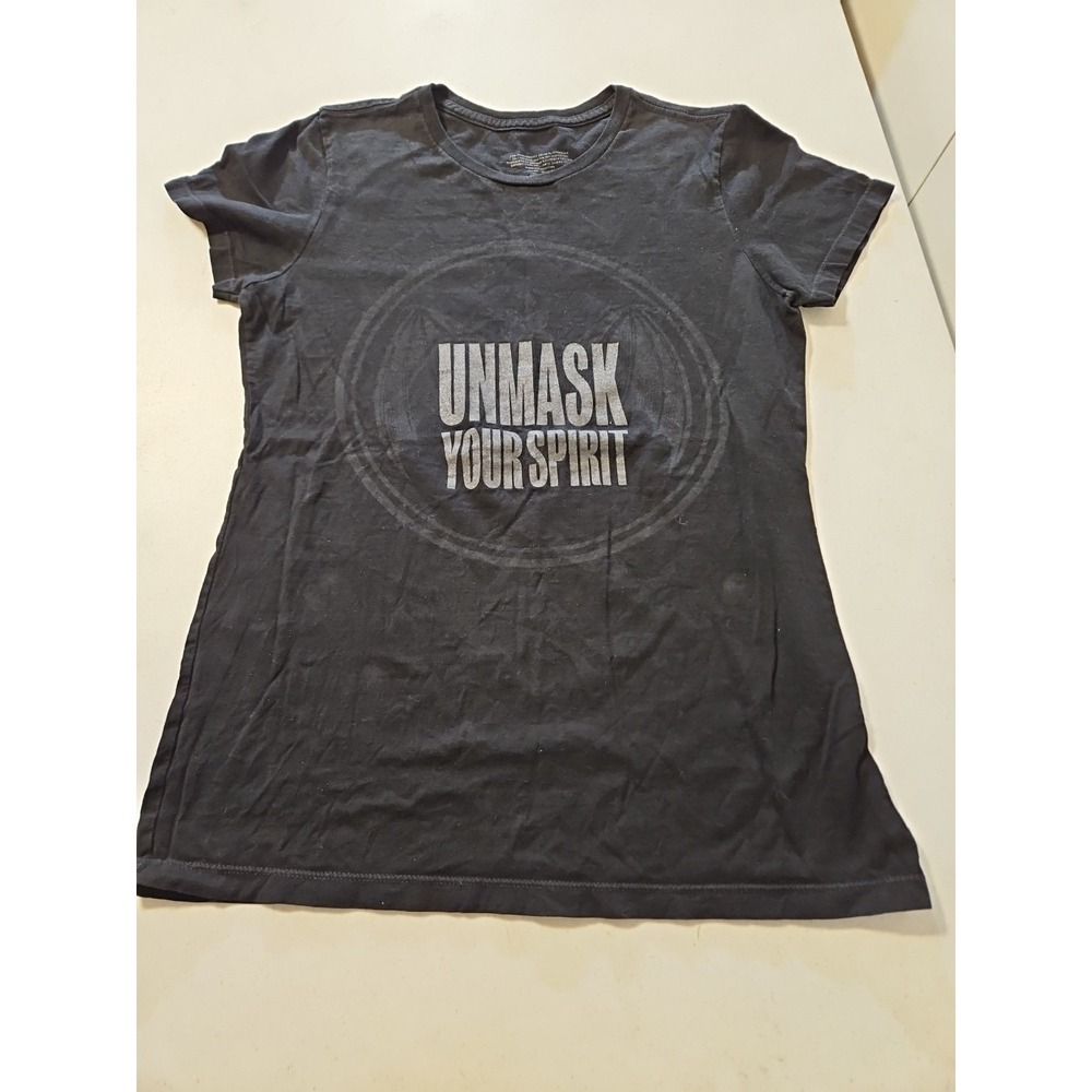 Bacardi Rum TShirt Womens Size Large Black Gray Bat Logo Unmask Your Spirit(1173